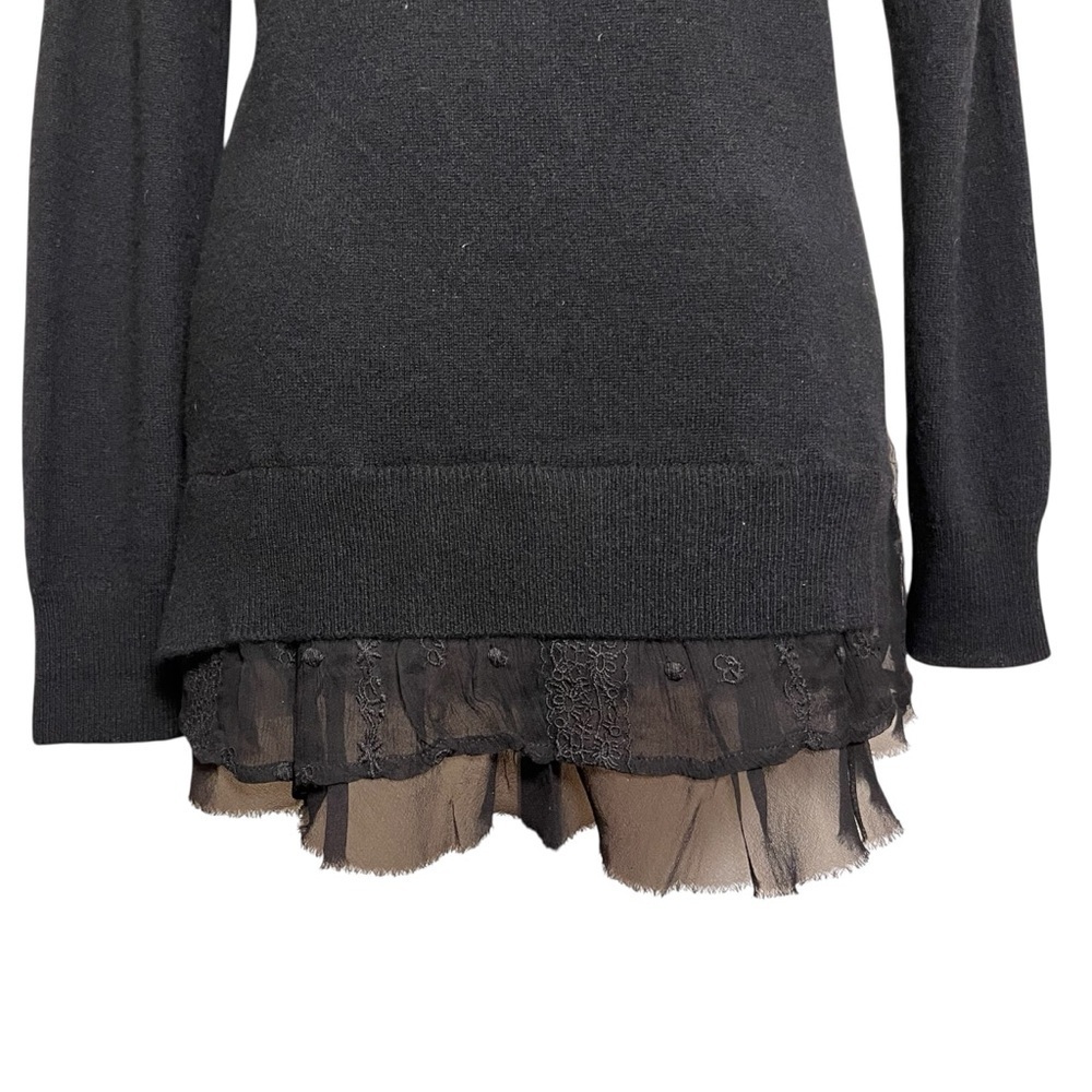 Garnet Hill Black Minimalist Romantic Lace Hem Cashmere Sweater Size XS - Picture 8 of 13